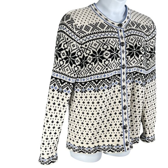 L.L. Bean Vintage Womens XL Nordic Fair Isle Thick Cardigan Fisherman Sweater - Picture 5 of 16